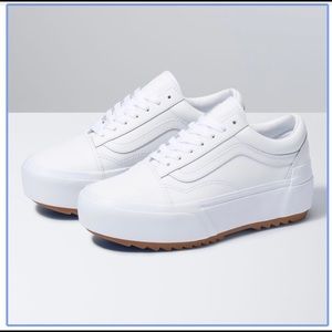 Mint condition platform white leather vans.